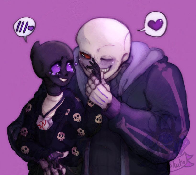 Saul (my oc) standing in front of Grim (Foolish.jester oc). Grim holding Saul's hand and kissing it. Both lovingly looking at each other.