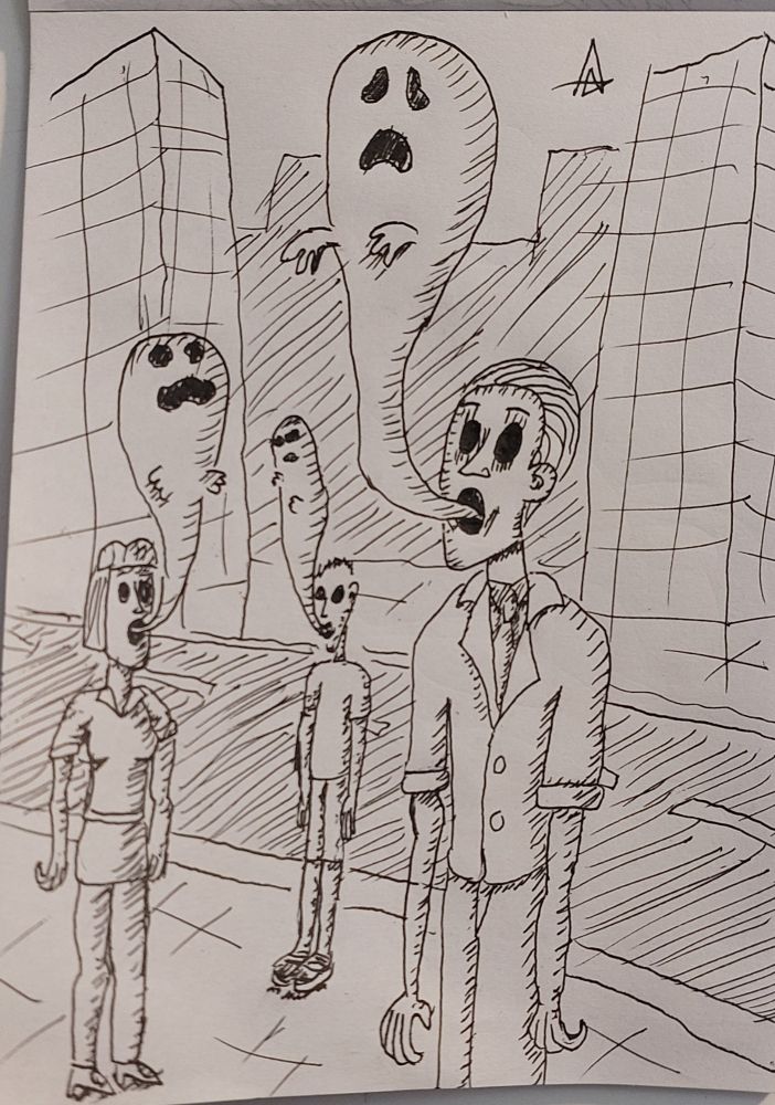 People on the street whose souls are leaving their bodies