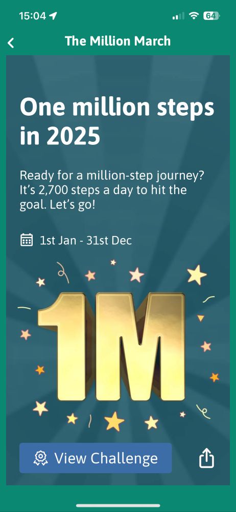 Screenshot of a new 1 million steps challenge launching on the Go Jauntly app very soon. 