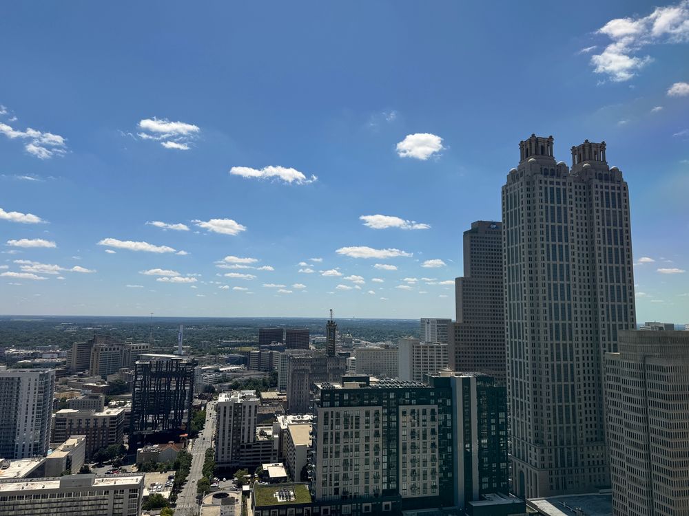 View south from the Atlanta Marriott Marquis from another room that we have (we have multiple friends and multiple rooms). I don't know the names of any of these buildings except for the Georgia state capital.