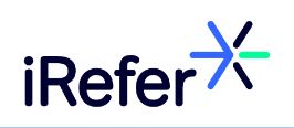 Image shows iRefer logo which is comprised of black sans serif text saying 'iRefer' and an asterisk formed of blue, green and black lines.