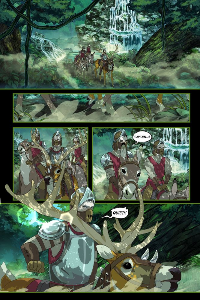 Tyree page from chapter 1. Three soldiers are trekking through the jungle.