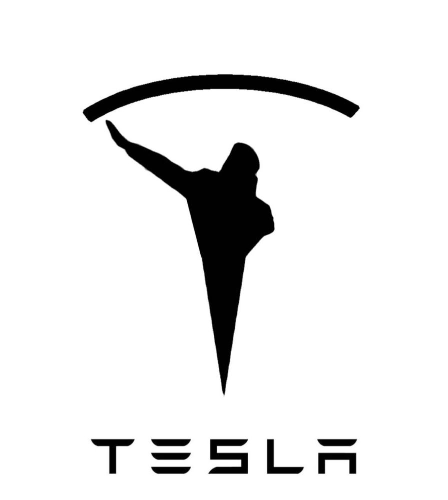 Logo of Tesla but with Nazi salute of Elon Musk.