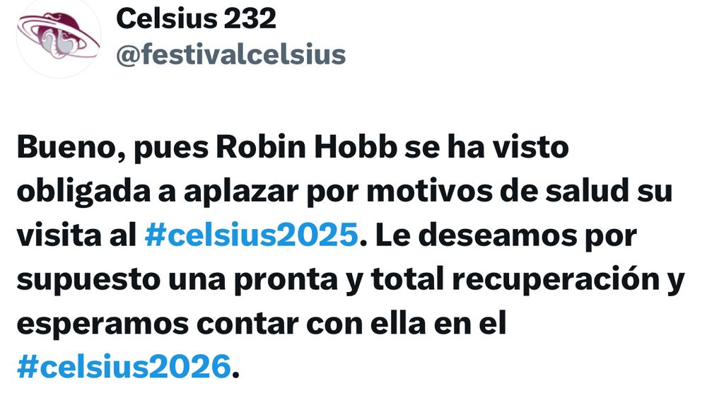 Captura del tweet del celsius anunciando que no viene