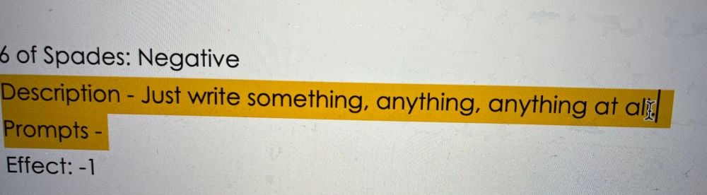 Image of a word document with the text: “Just write something, anything, anything at all.” 