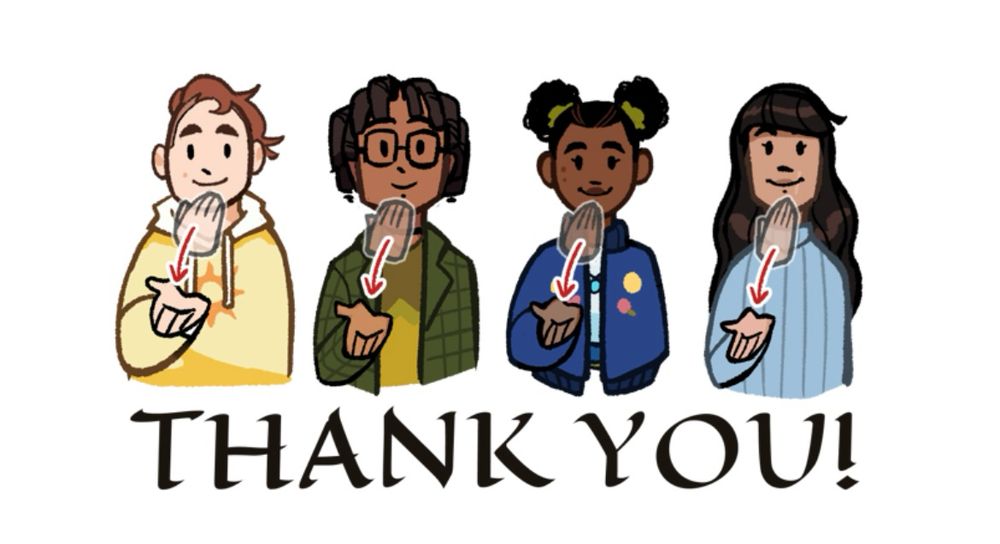 Four kids lined up signing ‘Thank You’