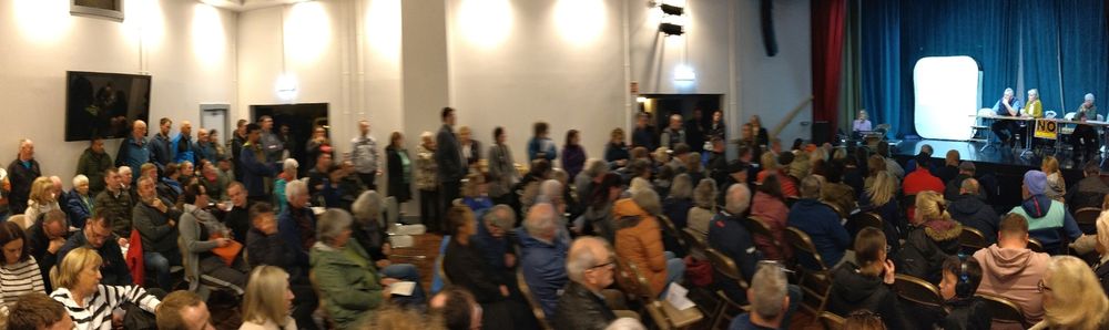 A panoramic photograph from a public meeting in Ringaskiddy.
