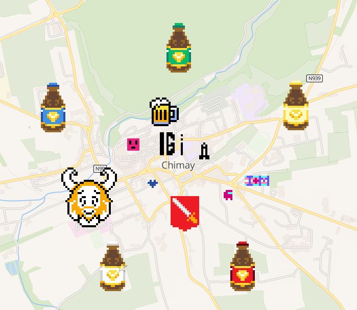 La ville de Chimay sur le WPlace, défendue par les 5 bières Chimay d'Asgore.
