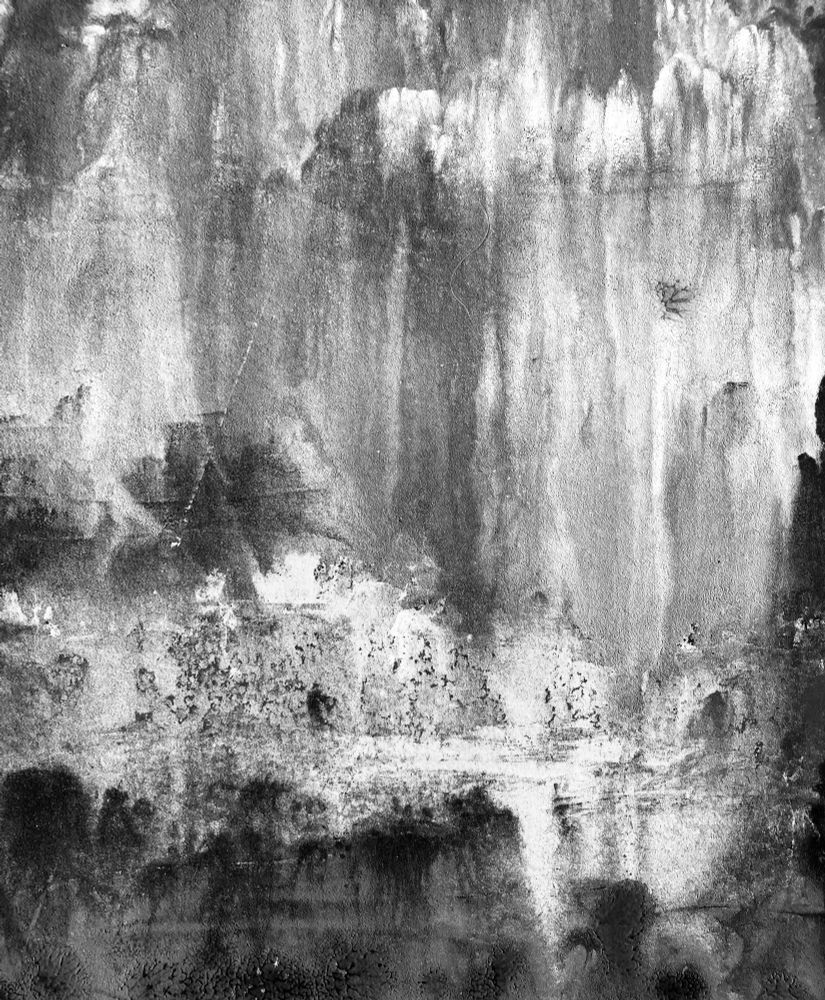 Black and white photo of an abstract landscape with shapes and texture 