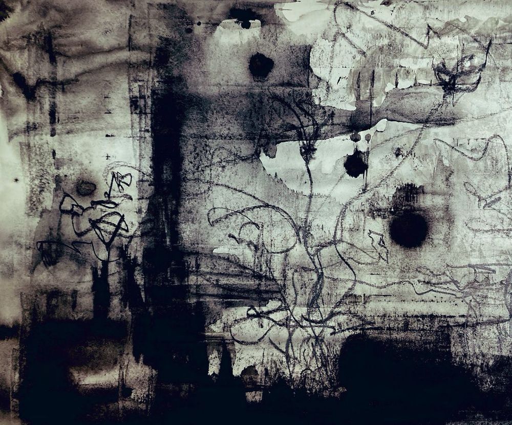 Atmospheric abstract landscape with lines and shapes