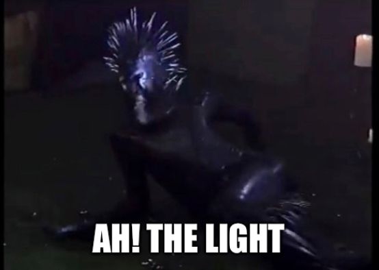 The shadow man lying sexily saying “ah! The light.”