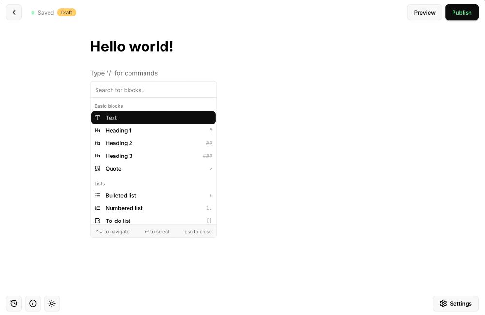 Screenshot of the work in progress document editor for Offprint publishing dashboard