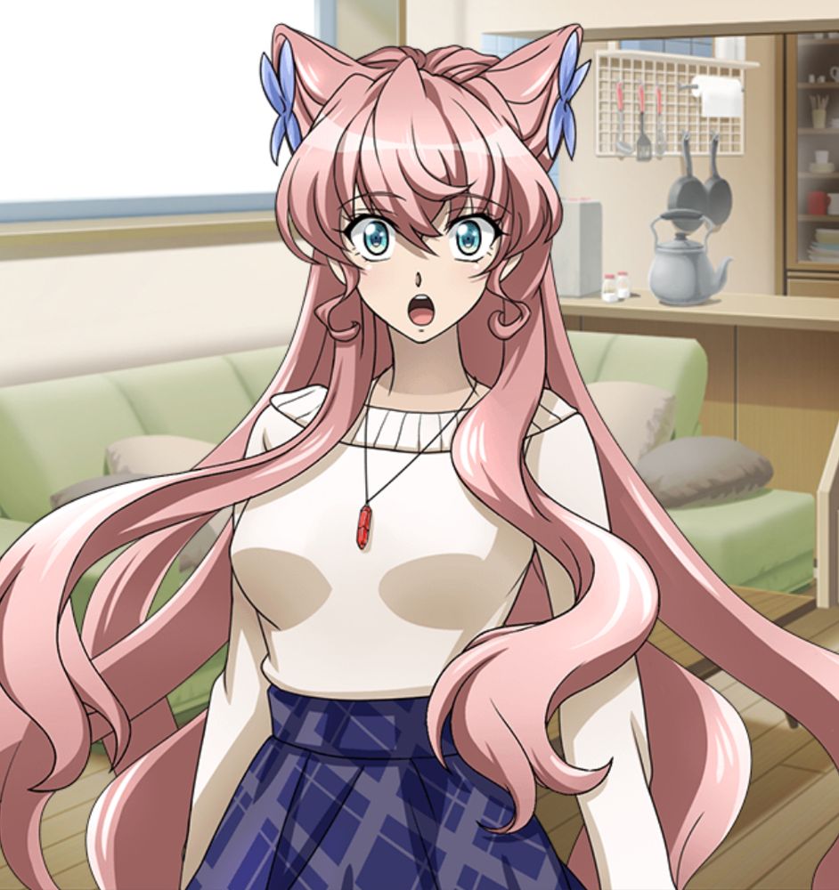 Maria in casual clothes, a shocked expression on her face.