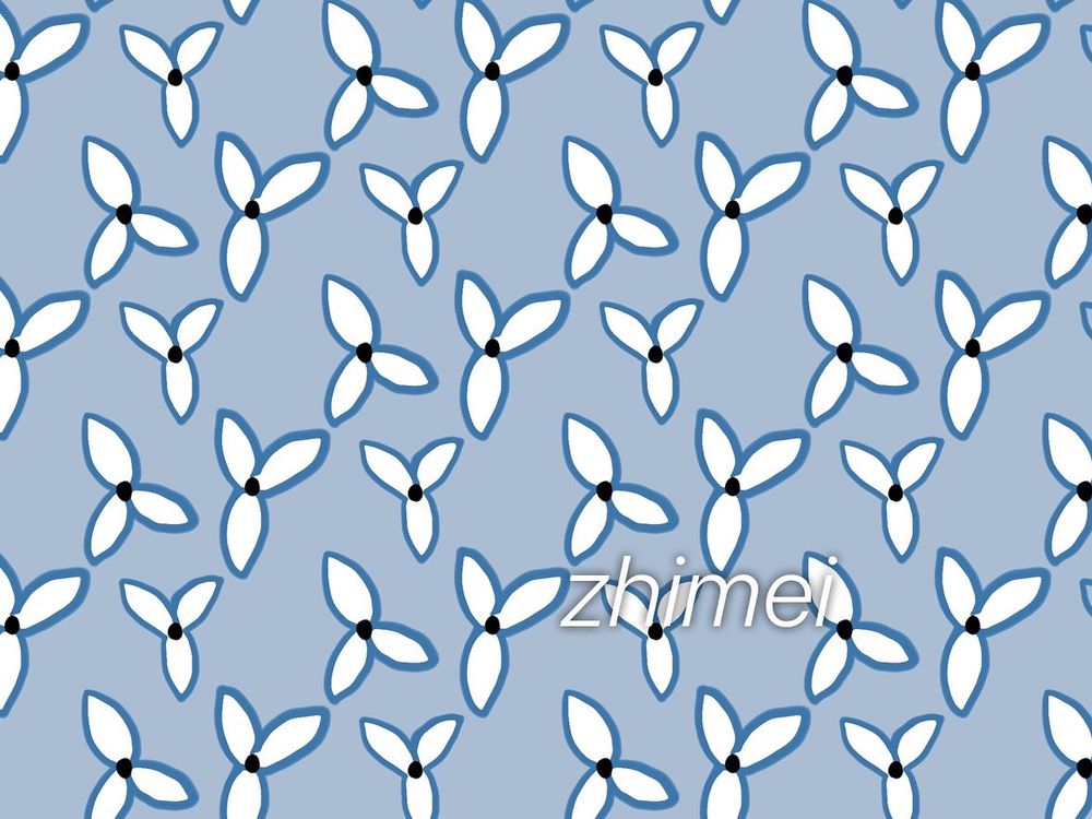 背景薄水色に白と濃い水色で三つ葉模様