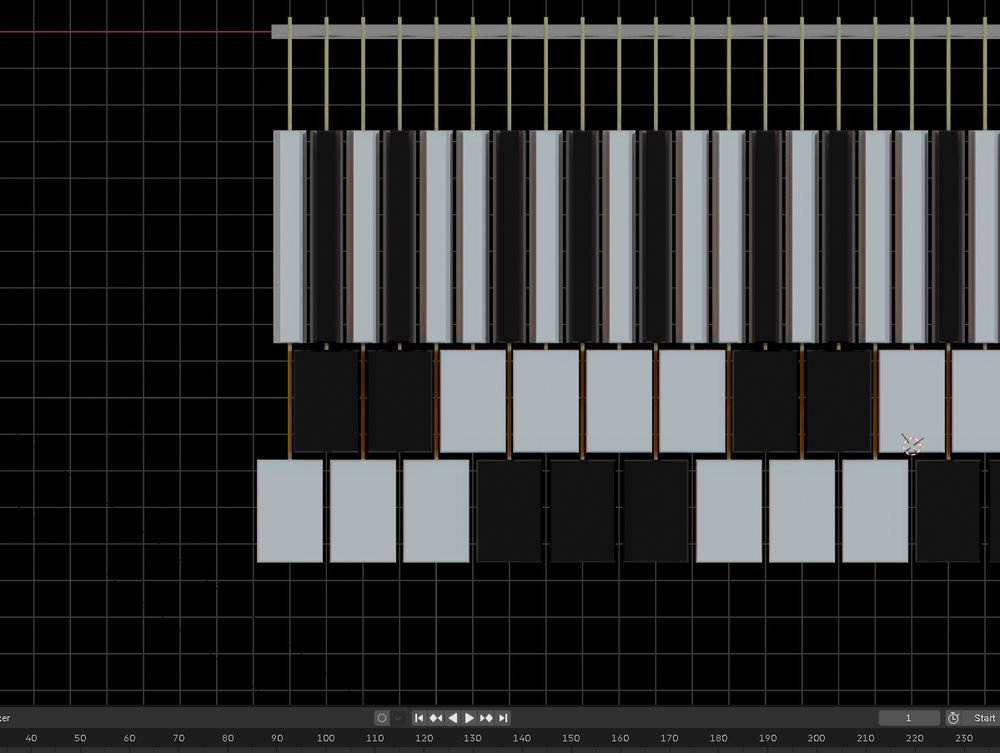 topdown view of the keyboard. The chromatic row buttons are twice as long but half as wide as the janko ones.