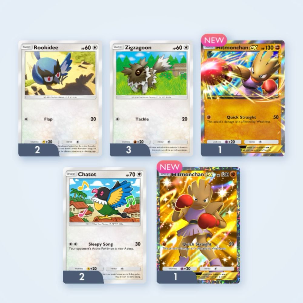 Pokémon TCG Pocket card pull: Rookiedee, Zigzagoon, Hitmonchan ex, Chatot, Hitmonchan ex (Full Art)