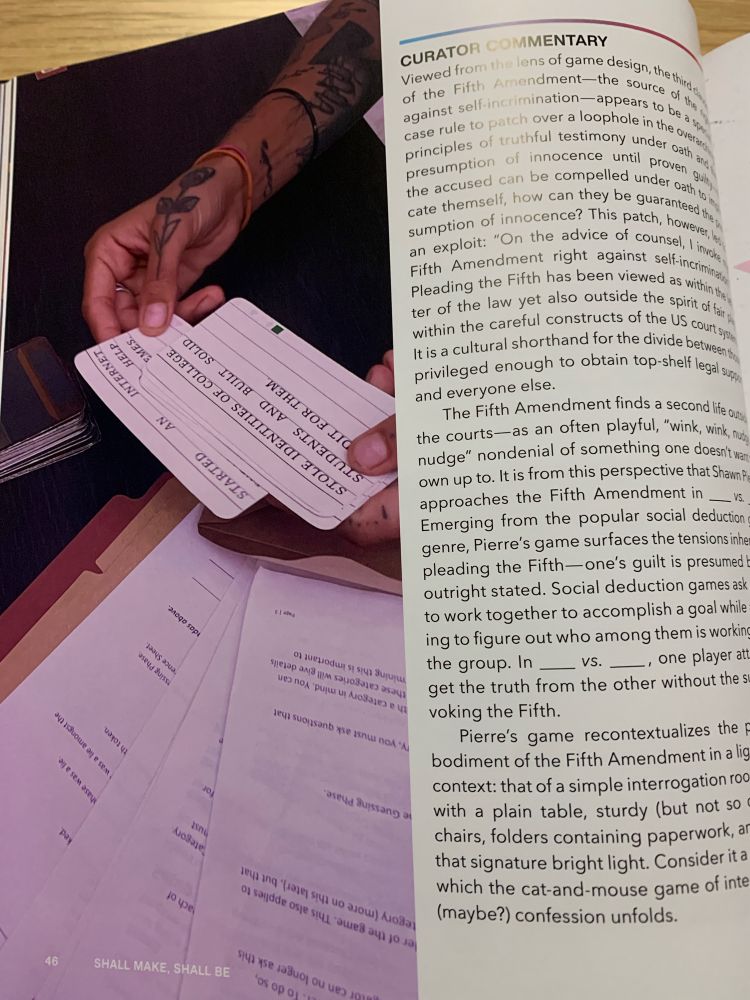 A page from the book. The left side includes images of cards, the right is text about the game.