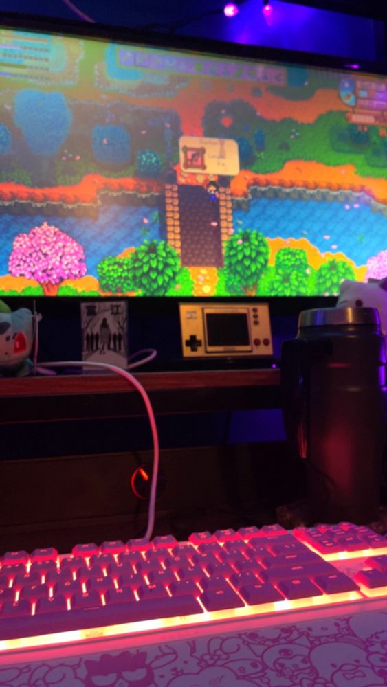 Pc setup with stardew valley on the monitor 