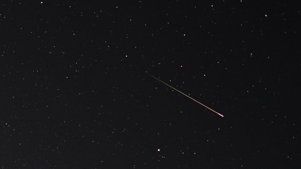 A Perseid meteor in the constellation of Pisces, between the Circlet asterism and planet Saturn. Captured at 01:31 UT on 5 August 2025.