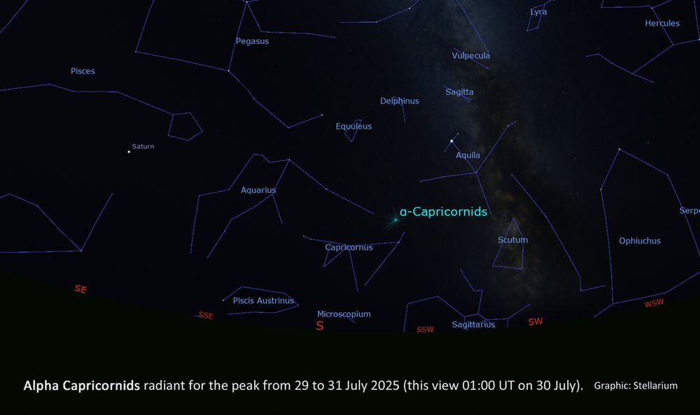 Stellarium graphic showing the radiant of the Alpha Capricornids meteor shower. 