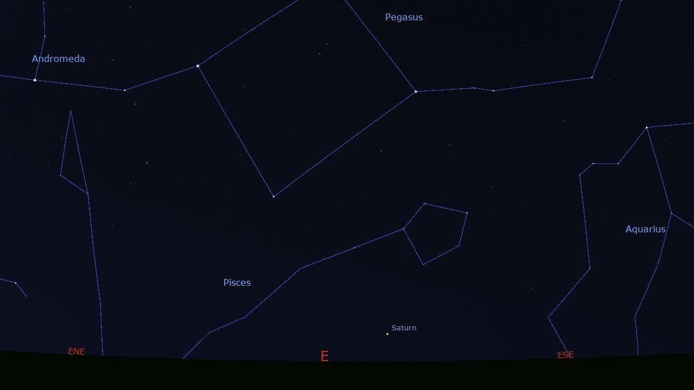 Stellarium graphic showing the location of Saturn on the evening of 31 July 2025.