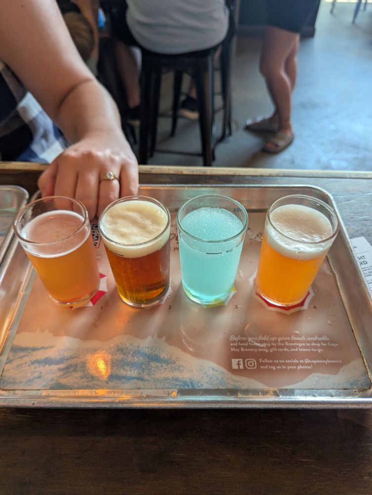 A flight of beers at Cape May Brewery 