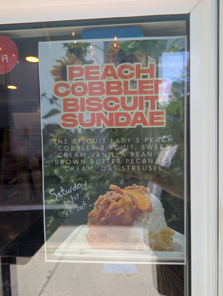 Peach cobbler biscuit sundae
