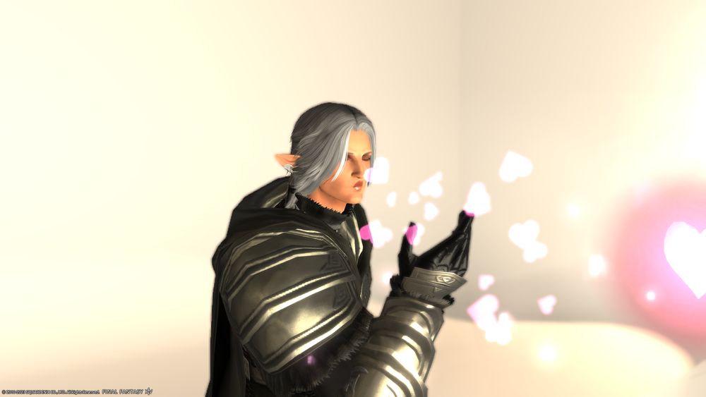 my wol in his dragoon glam blowing a kiss with the dote emote. will you give him a smooch? (please do)