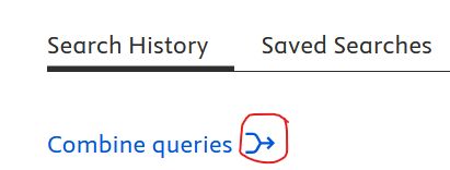 Screenshot of the symbol that follows the Combine queries text in Scopus. The symbol looks like 2 lines merging into a single line with a right facing arrow at the end.