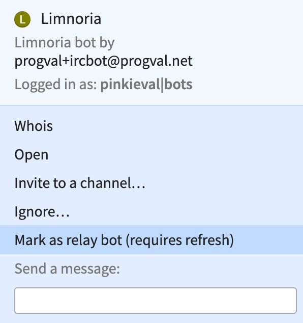 Screenshot showing the setting to Mark as relay bot.
