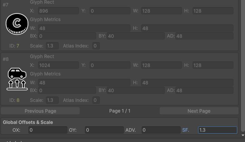 Screenshot of sprite asset editor in Unity Text Mesh Pro