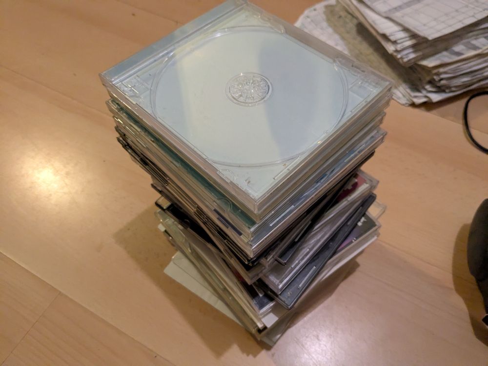 A stack of empty CD cases