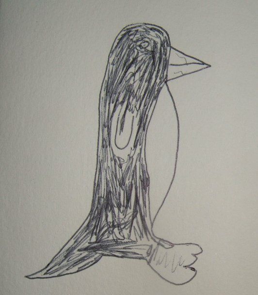A crude drawing of a penguin
