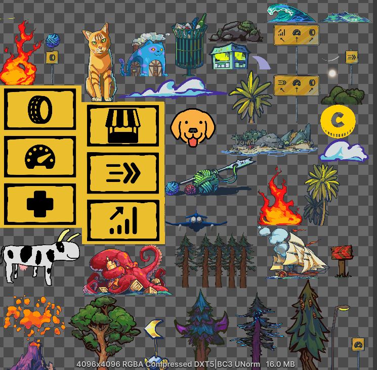 Sprite sheet showing many sprites as described in main post