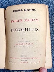Cover of Arber's edition of Ascham's Toxophilus (1868)