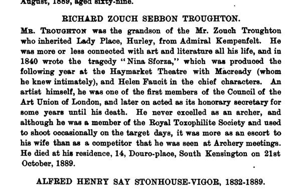 Fred T. Follett, ed., The Archer’s Register for 1889-1890 (London: Horace Cox, 1890), 78.