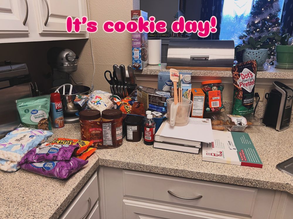 A picture of ingredients for cookies on a counter