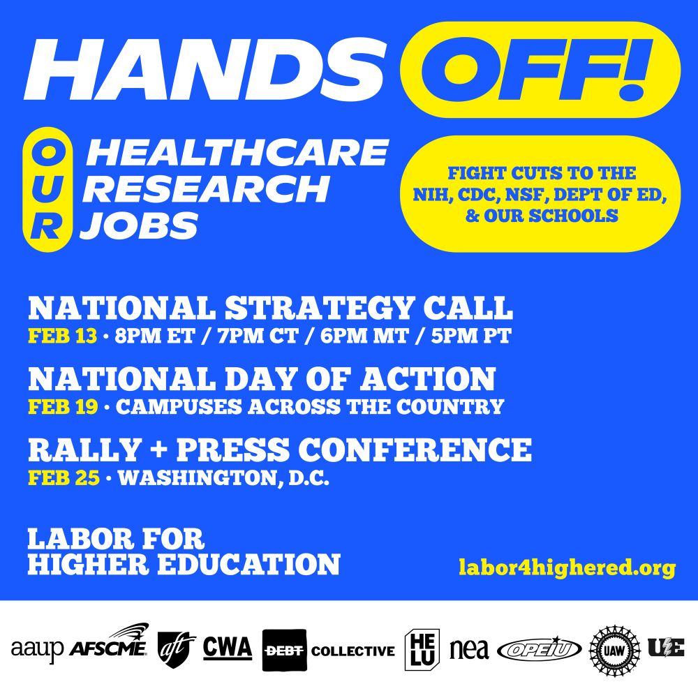 Hands off! Our healthcare, research, jobs

National strategy call - Feb 13
National day of action - Feb 19
Rally + Press Conference - Feb 25, Washington DC