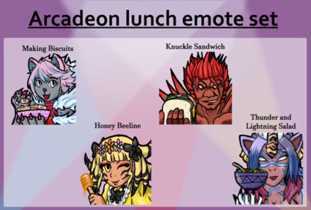 Arcadeon lunch emote set - Risa Corphum's Ko-fi Shop