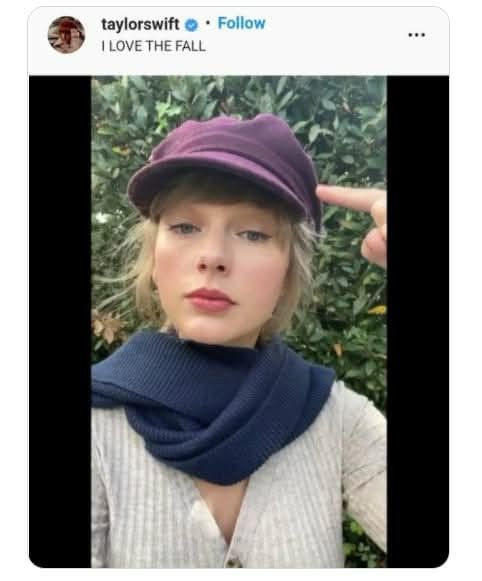 An Instagram post from Taylor Swift captioned "I LOVE THE FALL"