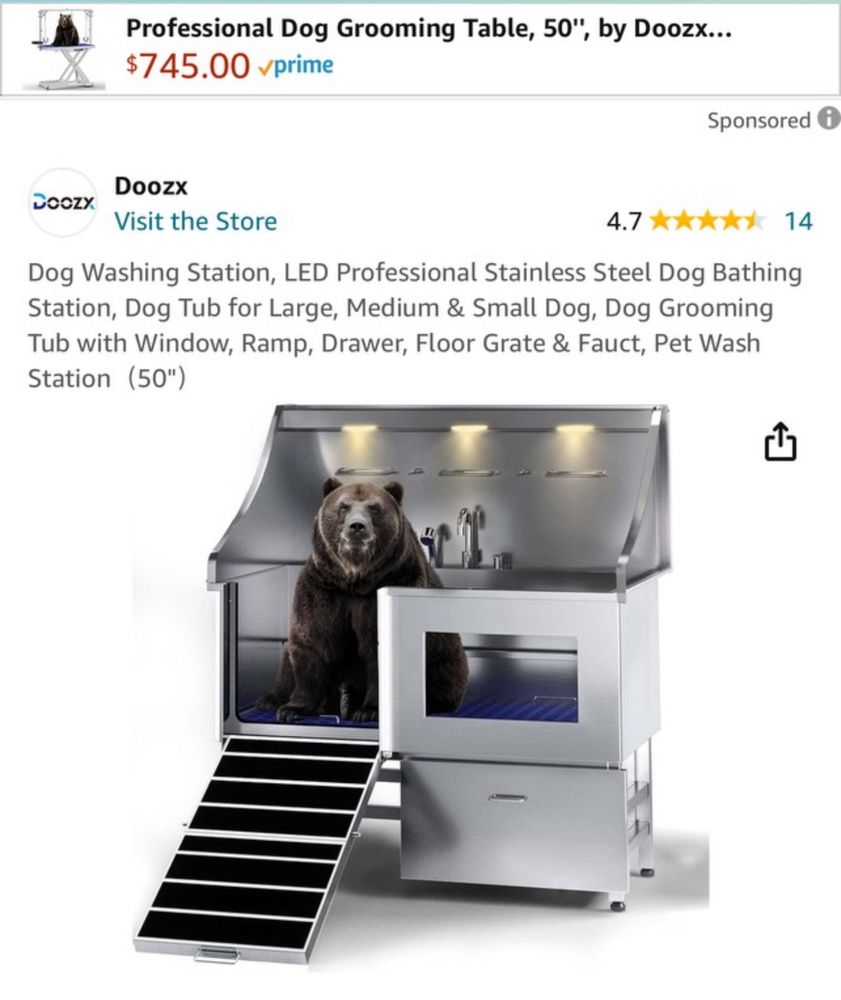 A bear photoshopped into dog washing station
