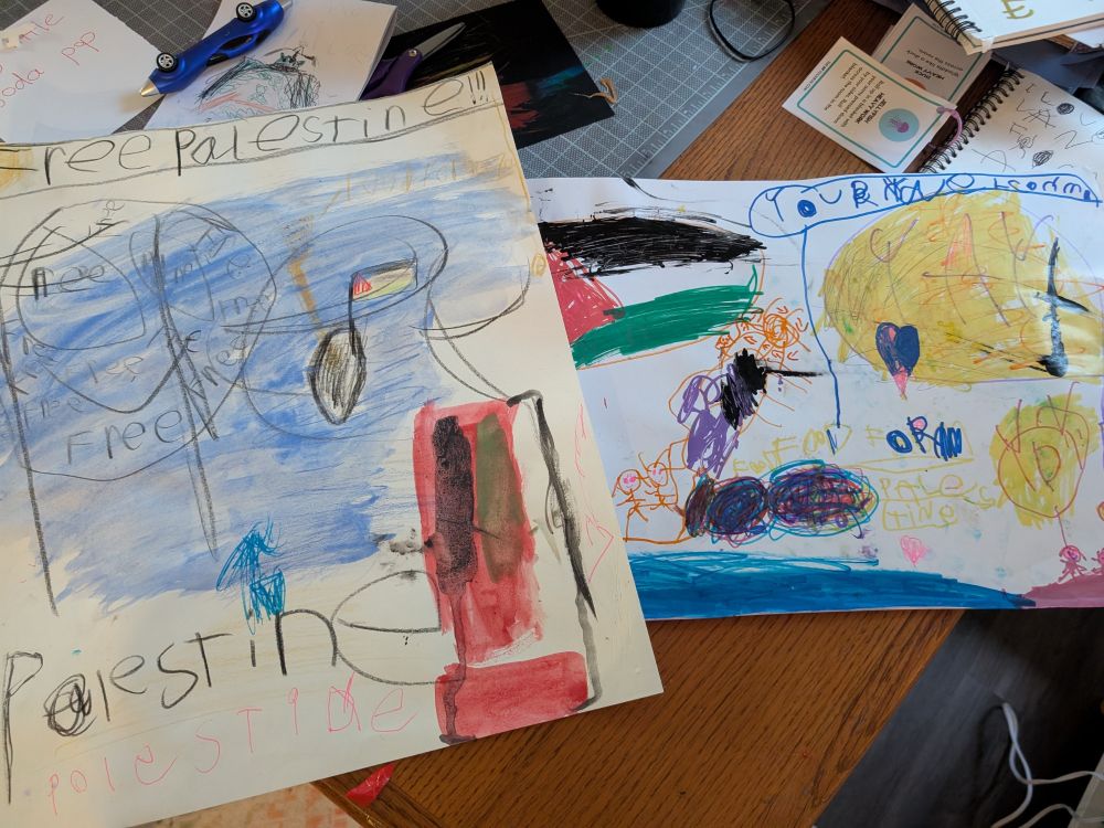 My kids drew pictures for the sumud flotilla. 
