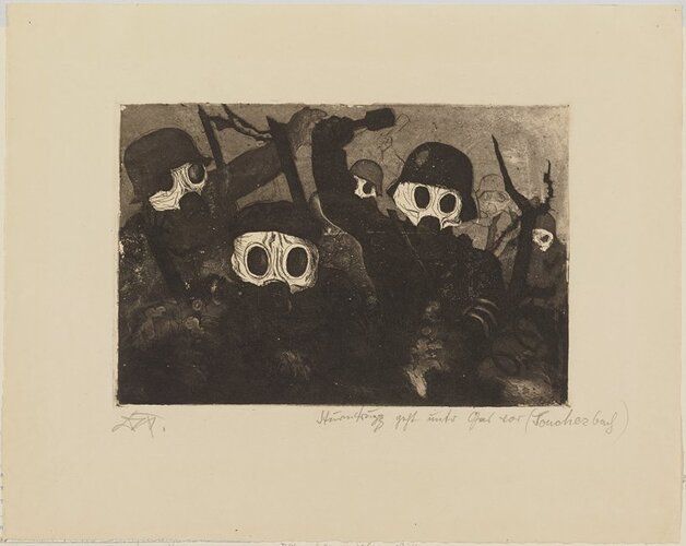 Stormtruppe geht unter Gas vor (Storm Troops Advance under a Gas Attack), plate 12 from Der Krieg (The War)