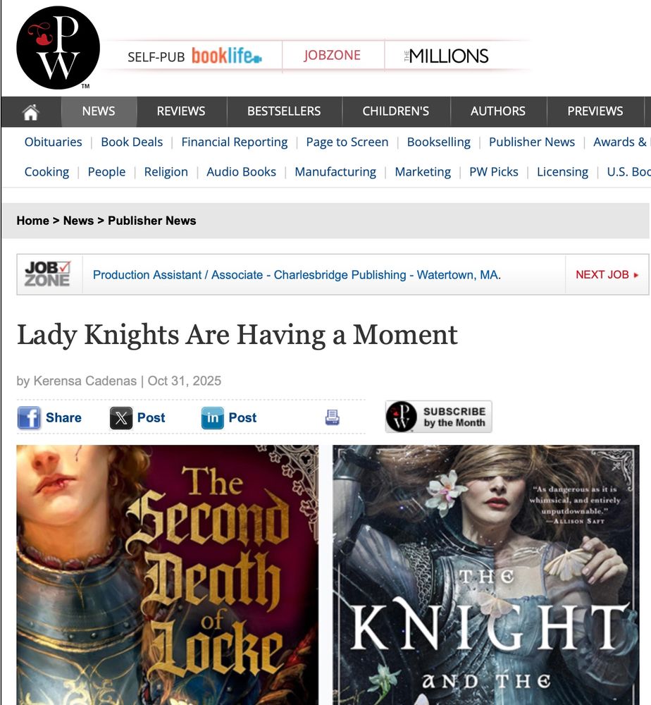 PW landing page with "Lady knights are having a moment" and book covers
