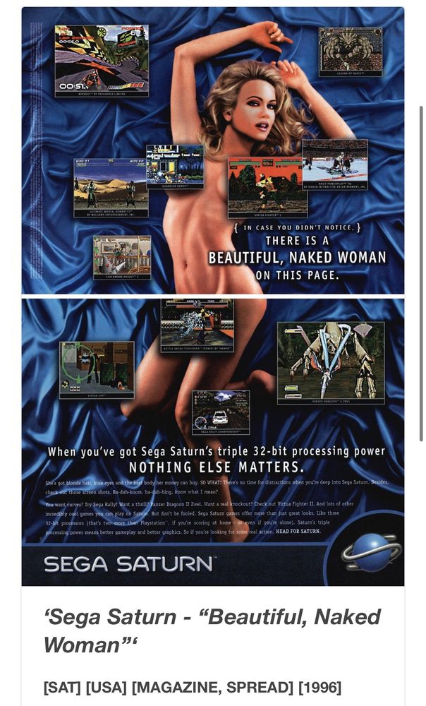 A naked lady is on a big blue blanket but her breasts and vulva are covered by video game screenshots 