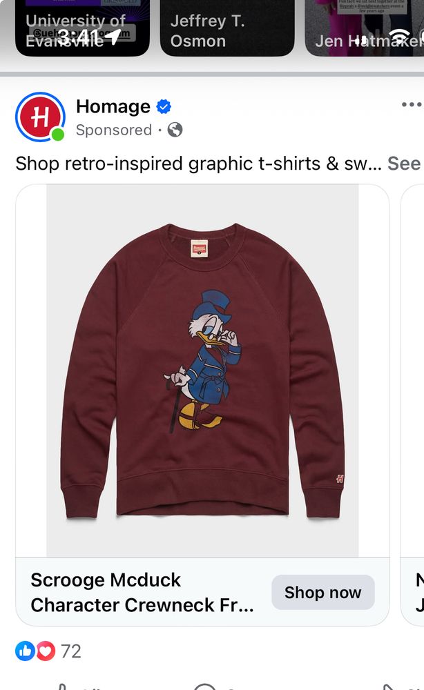 Scrooge mcduck sweatshirt from homage. He’s making fuck me eyes at you and it’s real weird
