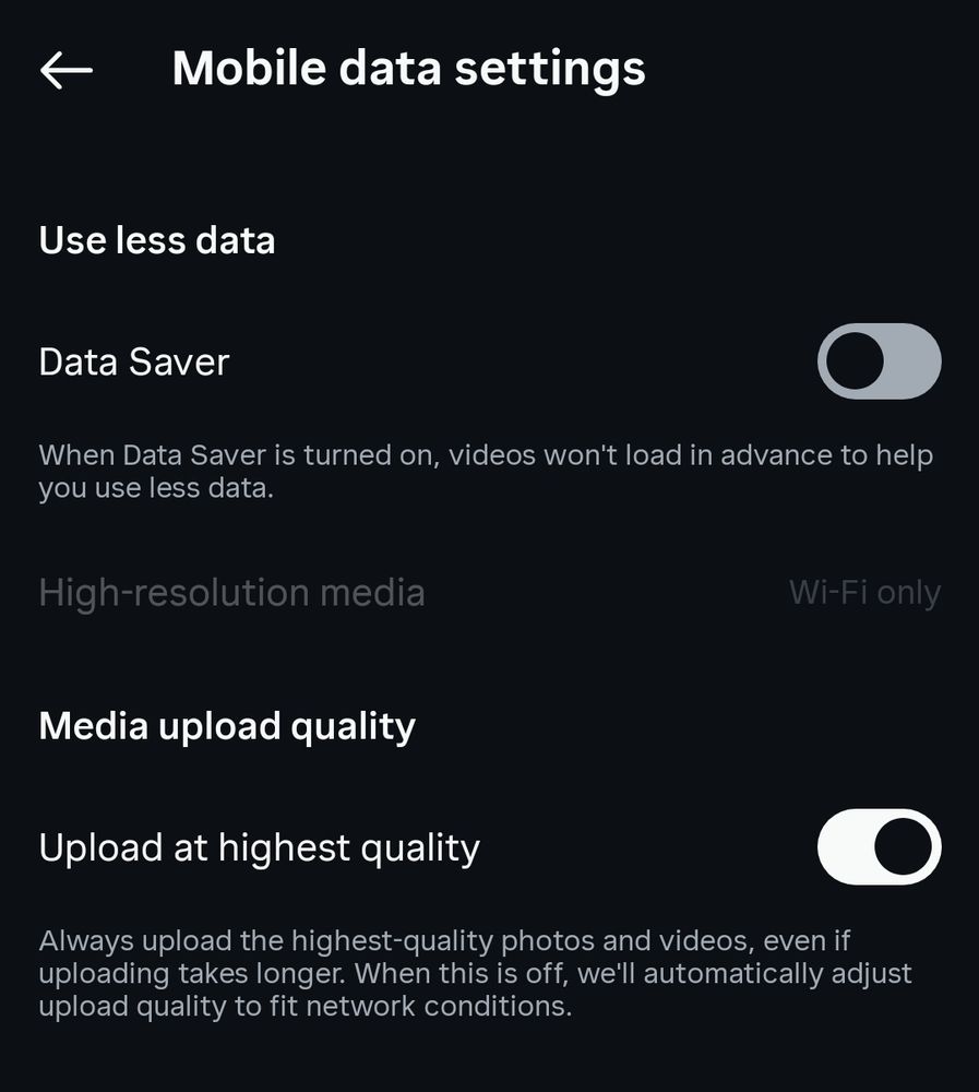 Image with instagram option to enable media upload quality