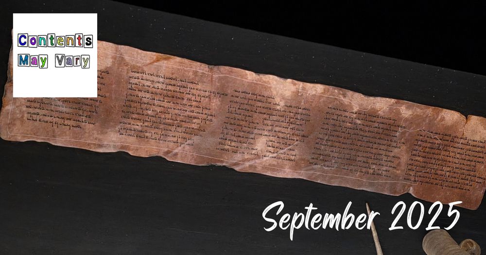 a photo of one of the Dead Sea Scrolls, the CMV logo in the upper left, and text reads 'September 2025'
