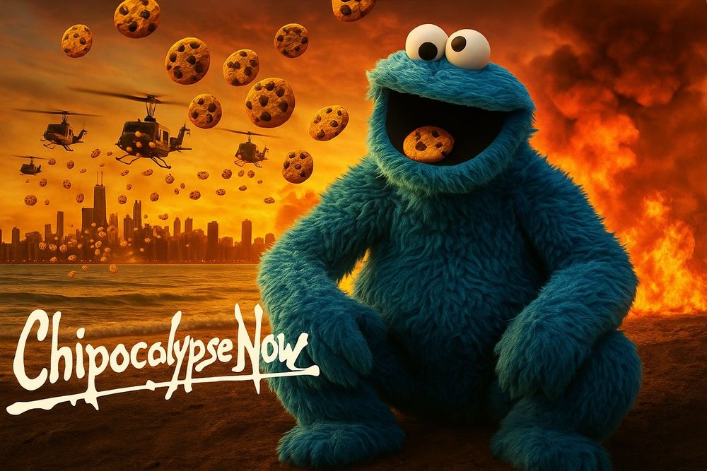 It’s the Chipocalypse Now meme with Cookie Monster. 