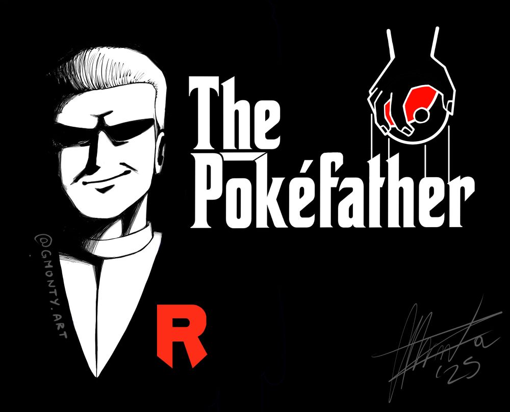 A BW meme-art of mine showing Giovanni (from Team Rocket) as the Godfather. On the logo, instead of a hand holding puppet strings, it holds a pokéball, as Giovanni resemble the theme of the Italian godfather.